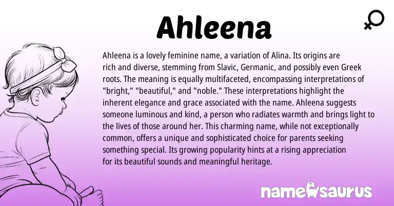 Infographic about Ahleena name meaning, Ahleena is a name from Greek, Hebrew, Slavic origin(s).
