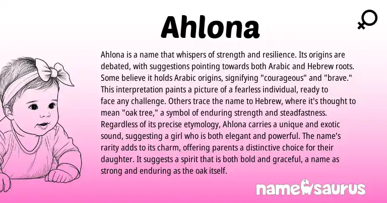 Infographic about Ahlona name meaning, Ahlona is a name from Arabic origin(s).