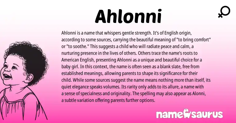 Infographic about Ahlonni name meaning, Ahlonni is a name from English origin(s).