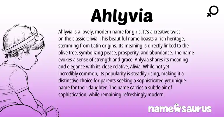 Infographic about Ahlyvia name meaning, Ahlyvia is a name from Latin, American origin(s).