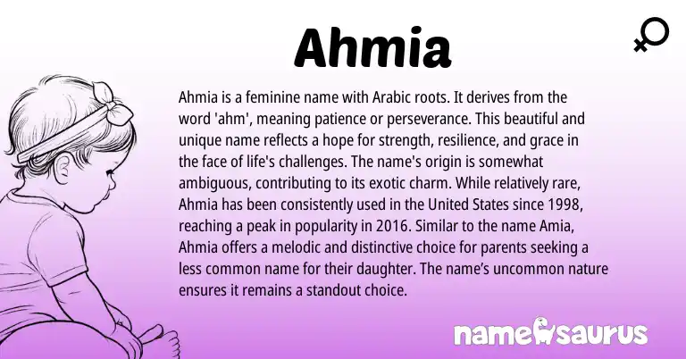Infographic about Ahmia name meaning, Ahmia is a name from Arabic origin(s).