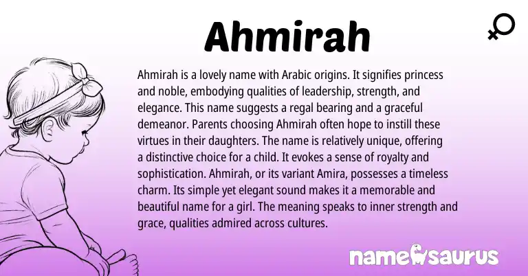 Infographic about Ahmirah name meaning, Ahmirah is a name from Arabic origin(s).