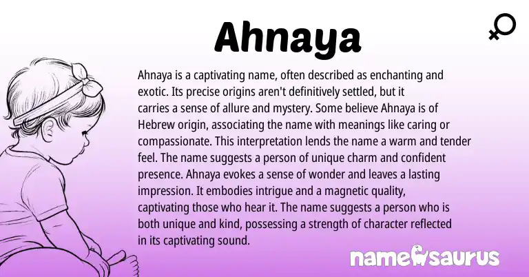 Infographic about Ahnaya name meaning, Ahnaya is a name from Other origin(s).