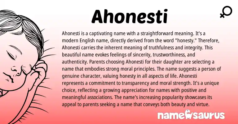 Infographic about Ahonesti name meaning, Ahonesti is a name from English origin(s).
