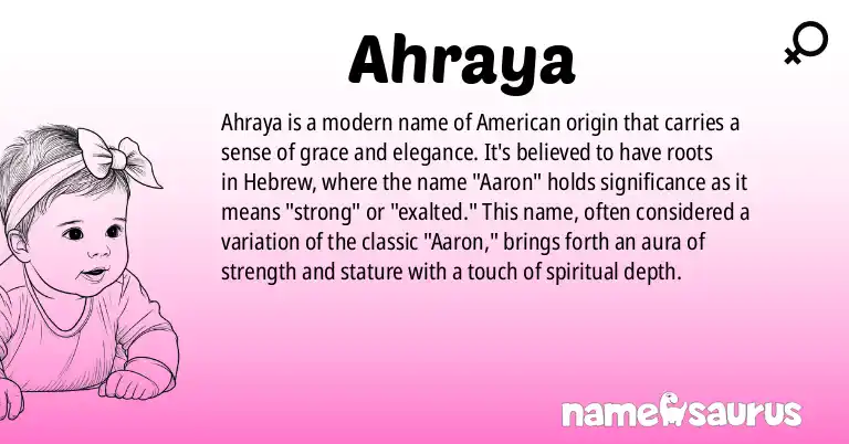 Infographic about Ahraya name meaning, Ahraya is a name from American origin(s).