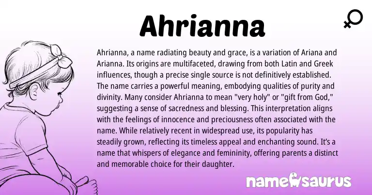 Infographic about Ahrianna name meaning, Ahrianna is a name from American origin(s).