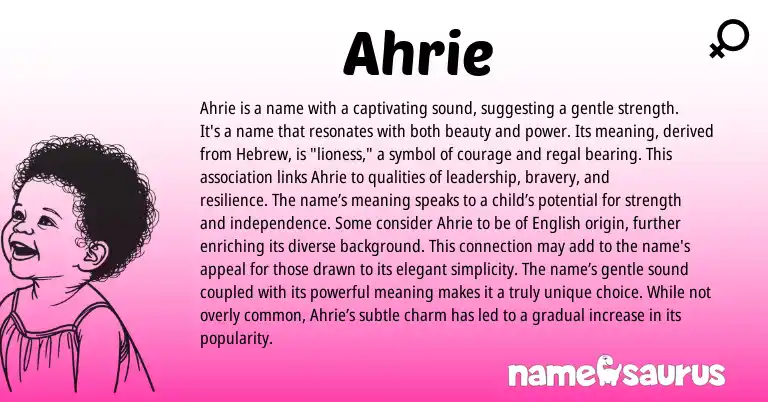 Infographic about Ahrie name meaning, Ahrie is a name from English origin(s).