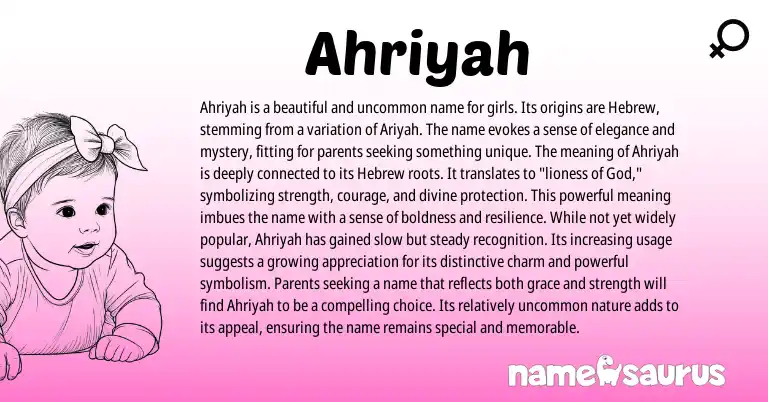 Infographic about Ahriyah name meaning, Ahriyah is a name from Hebrew origin(s).