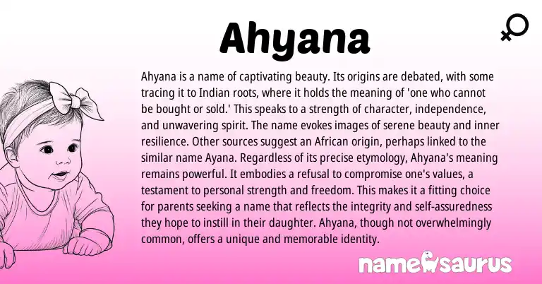 Infographic about Ahyana name meaning, Ahyana is a name from Indian, American origin(s).