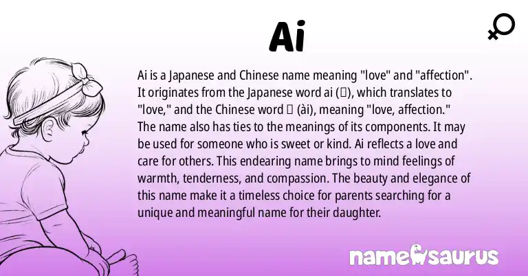 Infographic about Ai name meaning, Ai is a name from Japanese, Chinese origin(s).