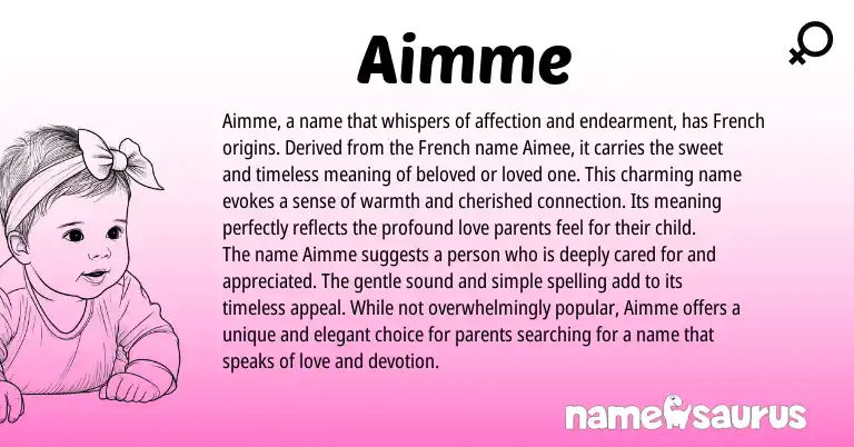 Infographic about Aimme name meaning, Aimme is a name from Latin origin(s).