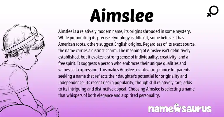 Infographic about Aimslee name meaning, Aimslee is a name from American origin(s).