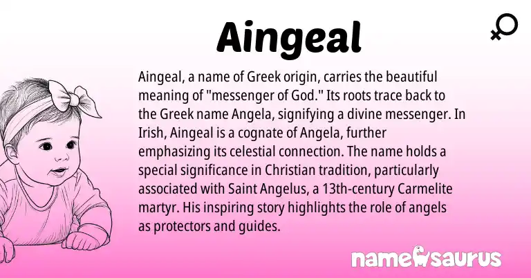 Infographic about Aingeal name meaning, Aingeal is a name from Irish, Greek origin(s).