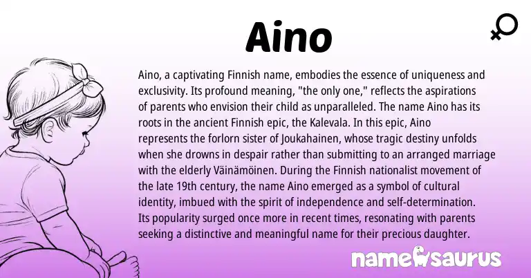 Infographic about Aino name meaning, Aino is a name from Finnish origin(s).