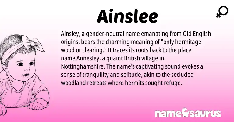 Infographic about Ainslee name meaning, Ainslee is a name from Old English, British origin(s).