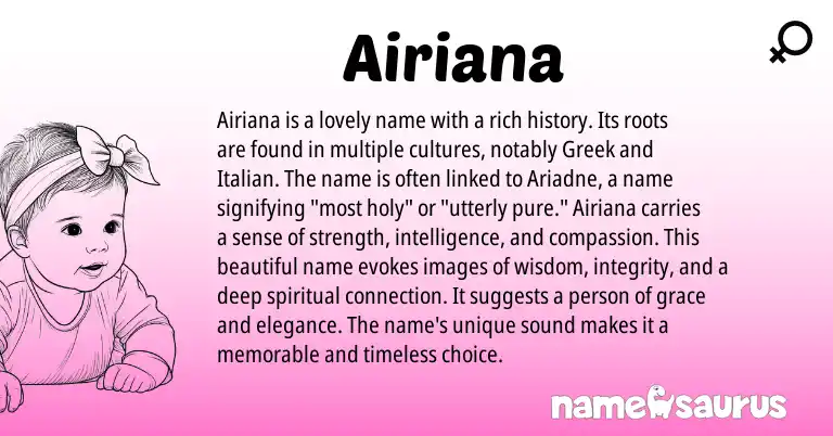 Infographic about Airiana name meaning, Airiana is a name from Greek origin(s).