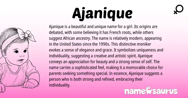 Infographic about Ajanique name meaning, Ajanique is a name from French origin(s).