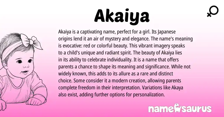 Infographic about Akaiya name meaning, Akaiya is a name from Japanese origin(s).
