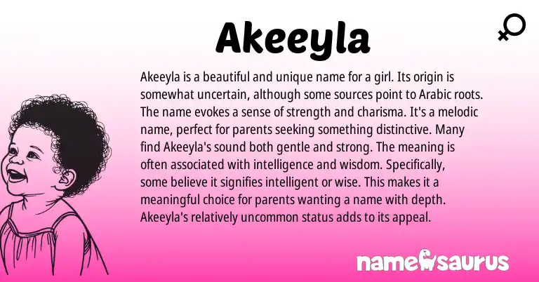 Infographic about Akeeyla name meaning, Akeeyla is a name from Arabic origin(s).
