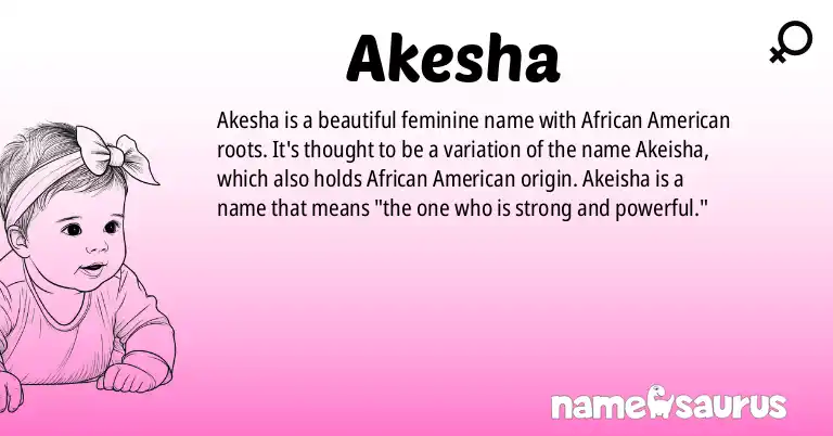 Infographic about Akesha name meaning, Akesha is a name from African American origin(s).