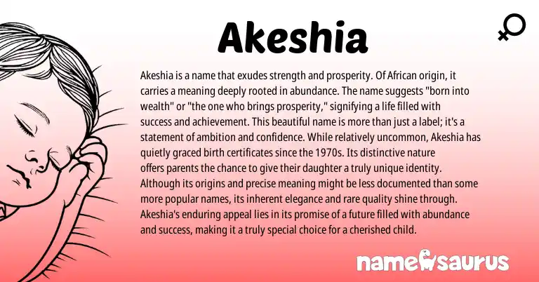Infographic about Akeshia name meaning, Akeshia is a name from African origin(s).