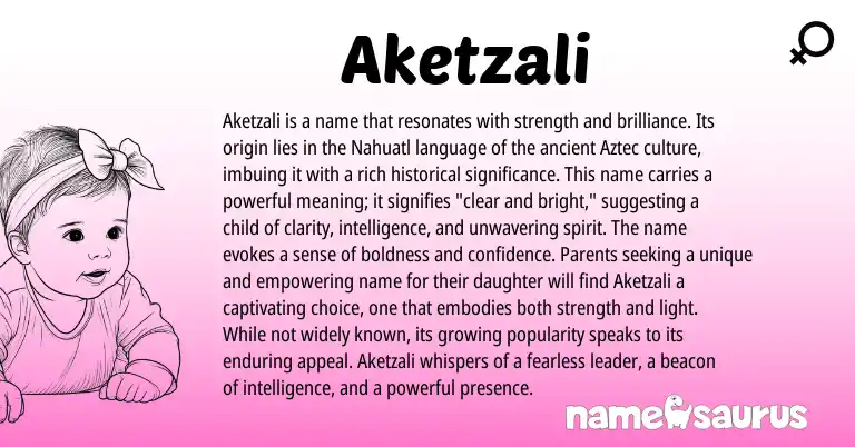 Infographic about Aketzali name meaning, Aketzali is a name from Nahuatl origin(s).