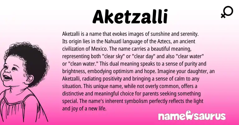 Infographic about Aketzalli name meaning, Aketzalli is a name from Nahuatl, Aztec origin(s).