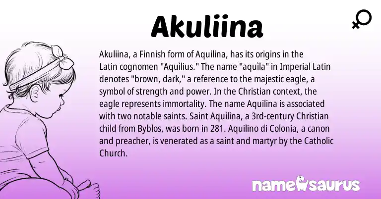 Infographic about Akuliina name meaning, Akuliina is a name from Finnish, Latin origin(s).