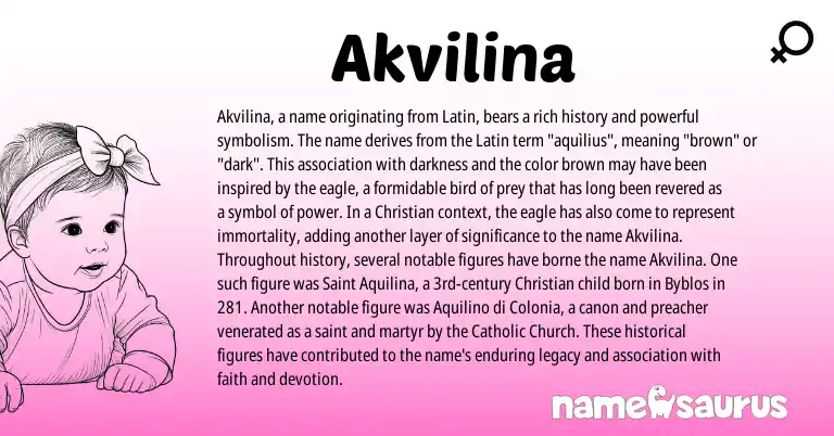 Infographic about Akvilina name meaning, Akvilina is a name from Latin origin(s).