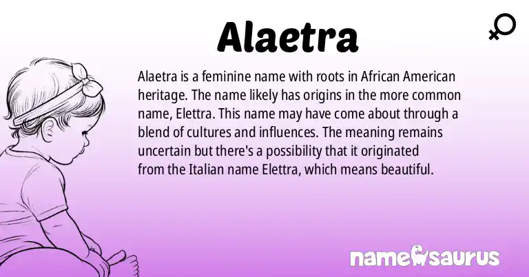 Infographic about Alaetra name meaning, Alaetra is a name from African American origin(s).