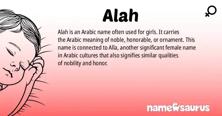 Infographic about Alah name meaning, Alah is a name from Arabic origin(s).