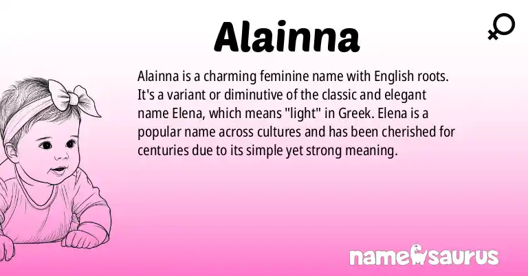 Infographic about Alainna name meaning, Alainna is a name from English origin(s).