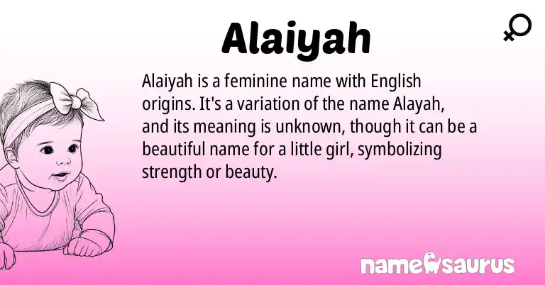 Infographic about Alaiyah name meaning, Alaiyah is a name from English origin(s).