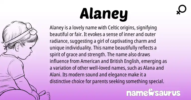 Infographic about Alaney name meaning, Alaney is a name from Celtic origin(s).