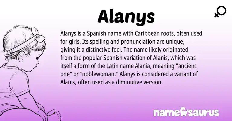 Infographic about Alanys name meaning, Alanys is a name from Spanish (Caribbean) origin(s).