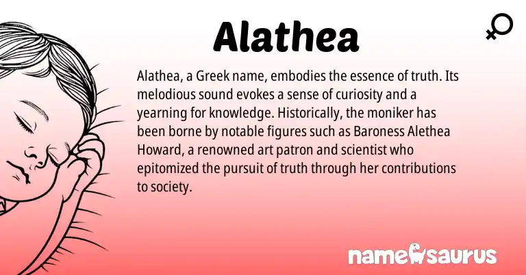 Infographic about Alathea name meaning, Alathea is a name from Greek origin(s).