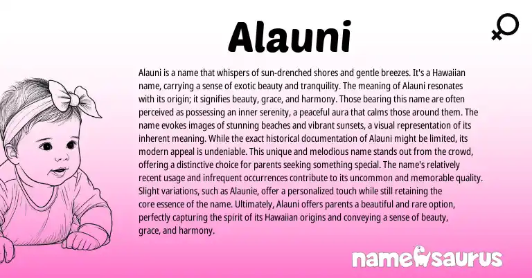 Infographic about Alauni name meaning, Alauni is a name from Hawaiian origin(s).