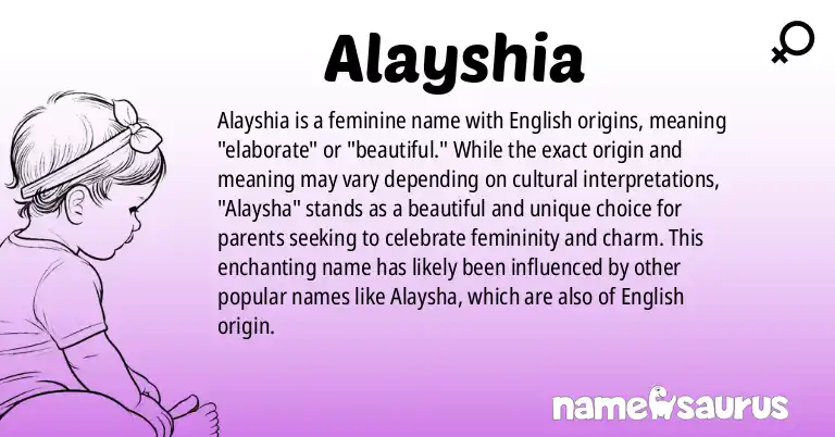 Infographic about Alayshia name meaning, Alayshia is a name from English origin(s).