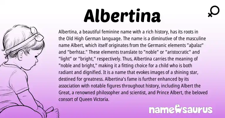 Infographic about Albertina name meaning, Albertina is a name from Old High German, Germanic origin(s).