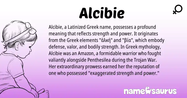 Infographic about Alcibie name meaning, Alcibie is a name from Greek origin(s).