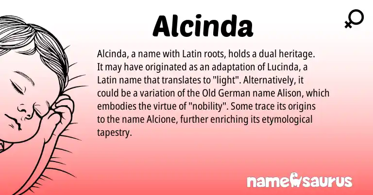Infographic about Alcinda name meaning, Alcinda is a name from Old German, Latin origin(s).