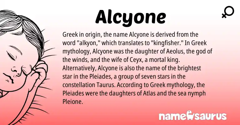 Infographic about Alcyone name meaning, Alcyone is a name from Greek origin(s).