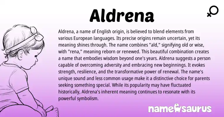 Infographic about Aldrena name meaning, Aldrena is a name from English origin(s).