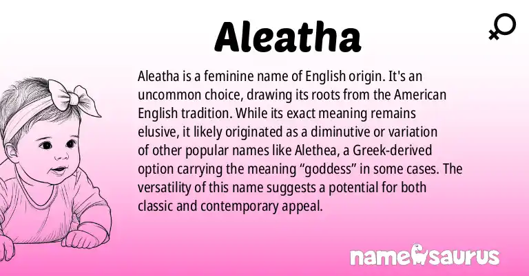 Infographic about Aleatha name meaning, Aleatha is a name from English (American) origin(s).