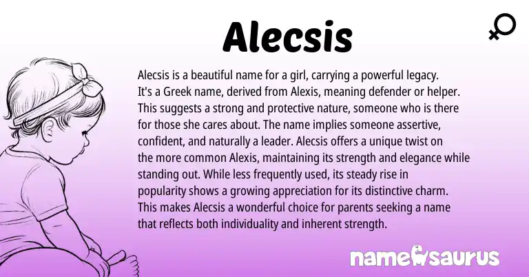 Infographic about Alecsis name meaning, Alecsis is a name from Greek origin(s).