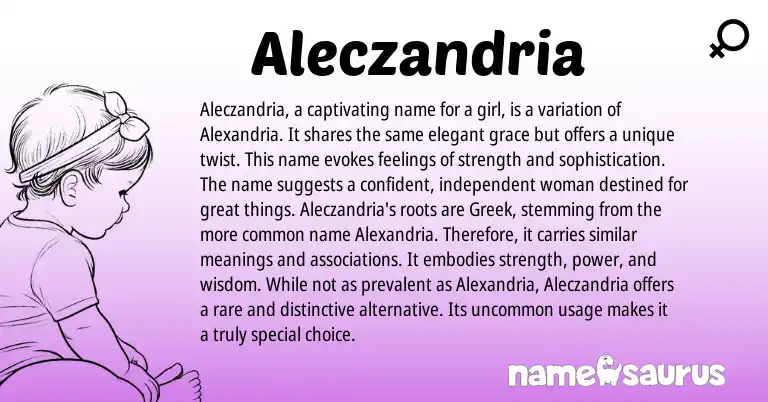 Infographic about Aleczandria name meaning, Aleczandria is a name from Greek origin(s).