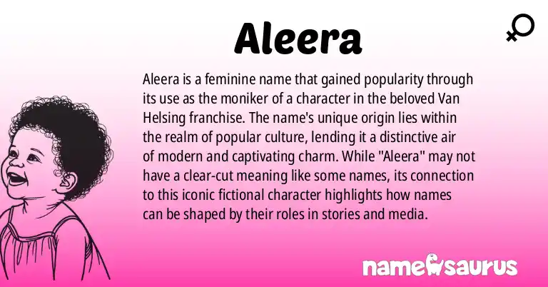 Infographic about Aleera name meaning, Aleera is a name from Popular Culture origin(s).