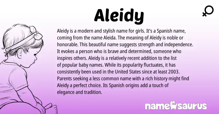 Infographic about Aleidy name meaning, Aleidy is a name from Spanish, Dutch origin(s).