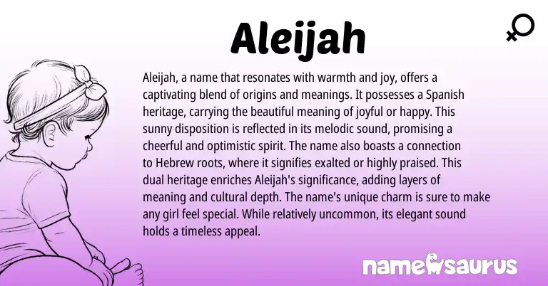 Infographic about Aleijah name meaning, Aleijah is a name from Spanish origin(s).