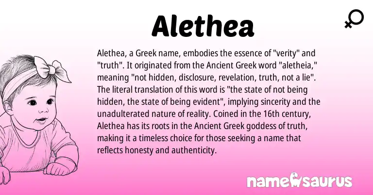 Infographic about Alethea name meaning, Alethea is a name from Ancient Greek, Greek origin(s).